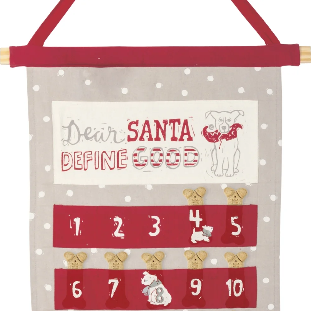 Dog Pet Holiday Christmas Countdown Treat Calendar Pockets Fabric Hanging